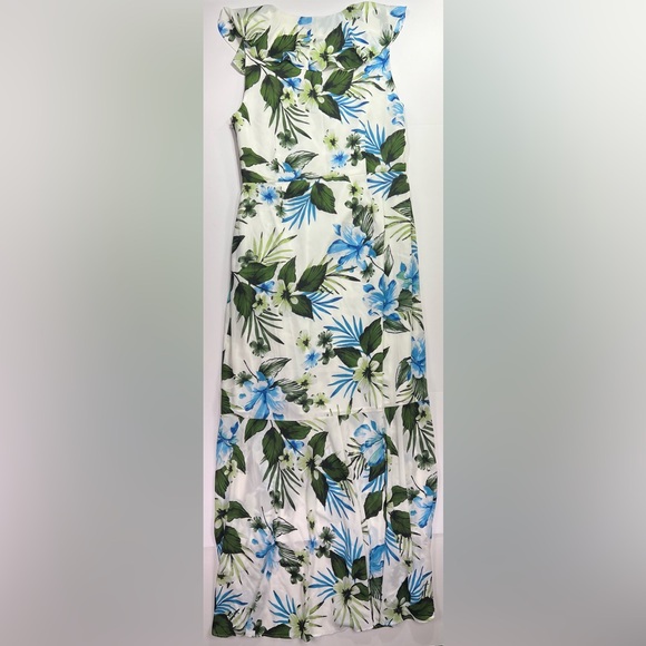 Banana Republic Floral High Low Maxi Dress - white/green/blue, size 8 - Picture 3 of 11
